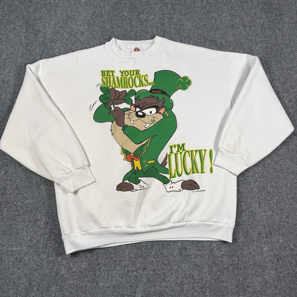 Vintage 1997 Looney Tunes Tasmanian Devil Sweatshirt 2XL St Patricks Day Tultex